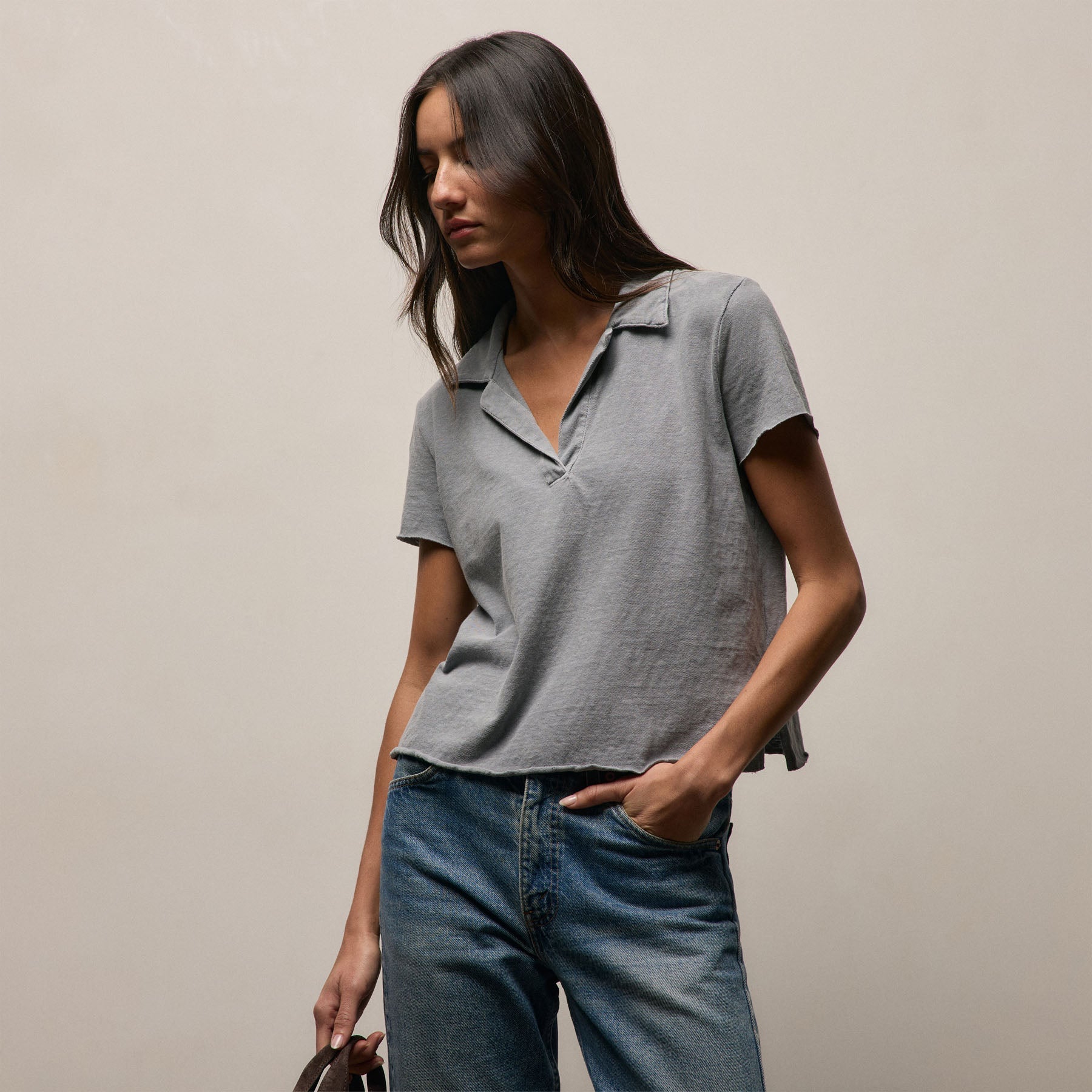 Slub Jersey Open Polo in Ore Pigment | James Perse Los Angeles