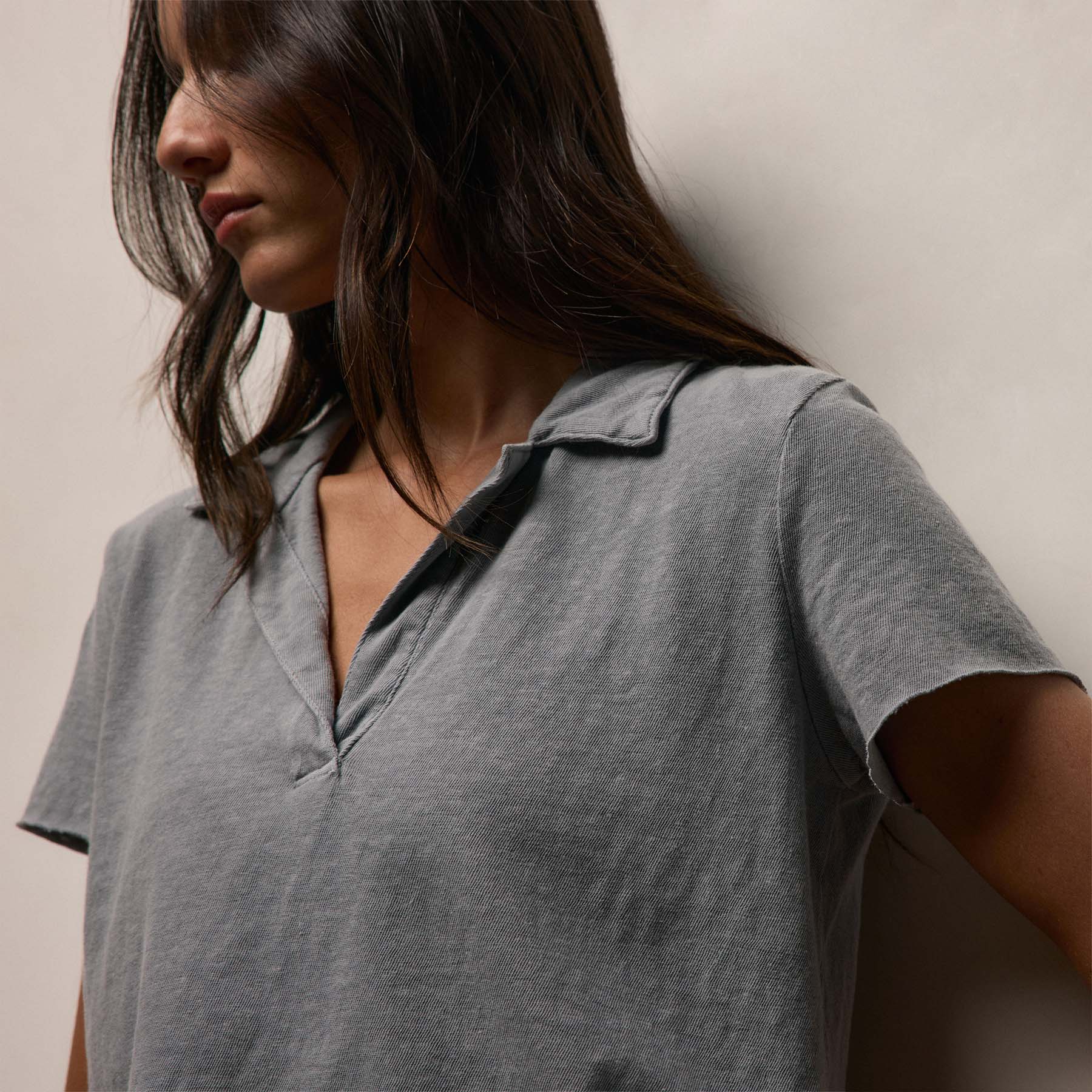 Slub Jersey Open Polo in Ore Pigment | James Perse Los Angeles