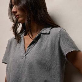Slub Jersey Open Polo in Ore Pigment | James Perse Los Angeles