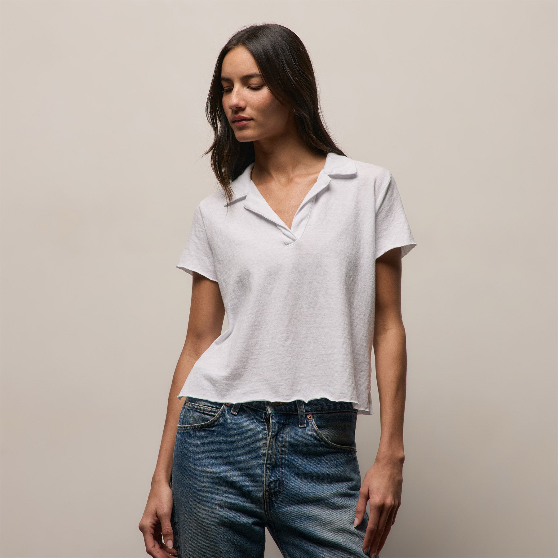 Slub Jersey Open Polo in White | James Perse Los Angeles