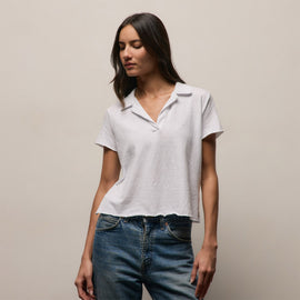 Slub Jersey Open Polo in White | James Perse Los Angeles