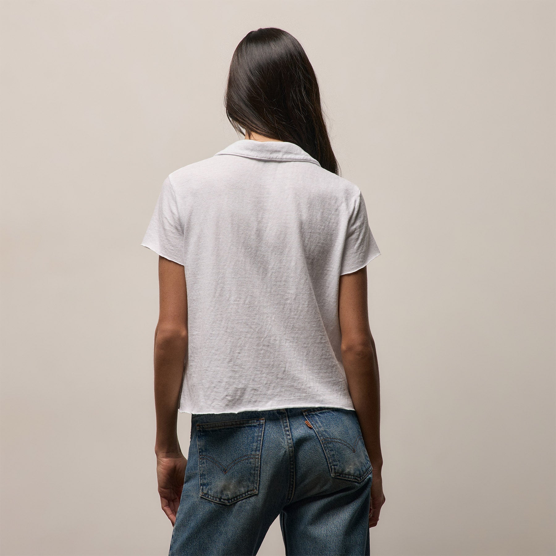Slub Jersey Open Polo in White | James Perse Los Angeles