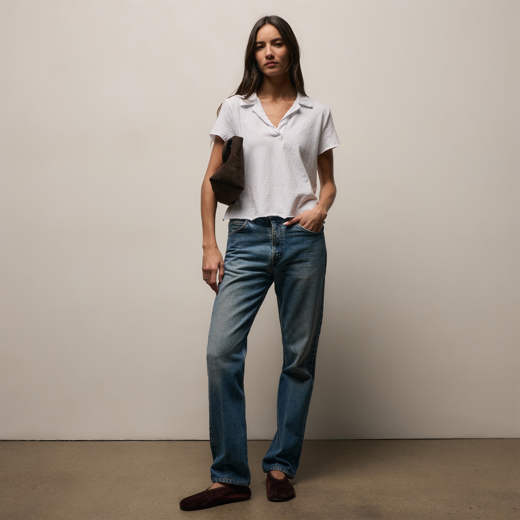 Slub Jersey Open Polo in White | James Perse Los Angeles
