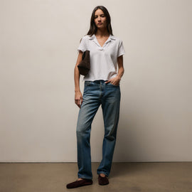 Slub Jersey Open Polo in White | James Perse Los Angeles