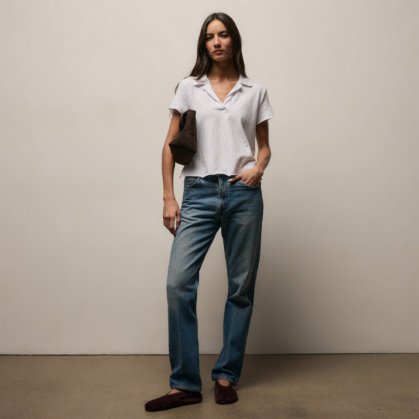 Slub Jersey Open Polo in White | James Perse Los Angeles
