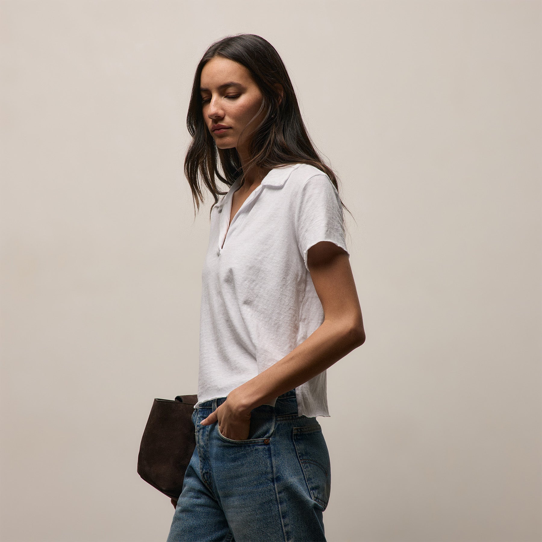 Slub Jersey Open Polo in White | James Perse Los Angeles
