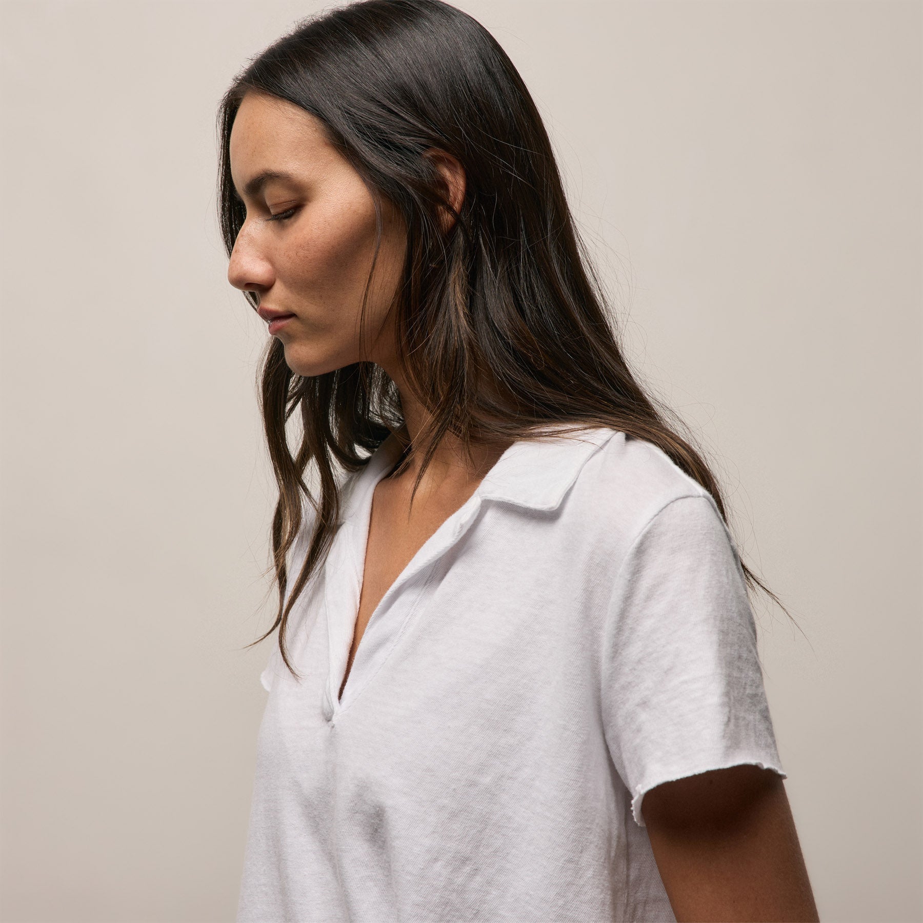 Slub Jersey Open Polo in White | James Perse Los Angeles