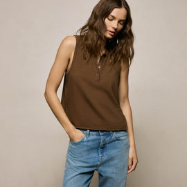 Slub Jersey Henley Tank in Cocoa | James Perse Los Angeles