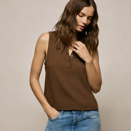 Slub Jersey Henley Tank in Cocoa | James Perse Los Angeles