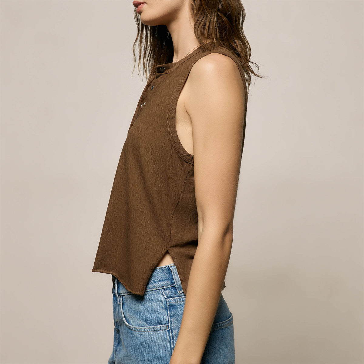 Slub Jersey Henley Tank in Cocoa | James Perse Los Angeles