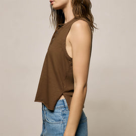 Slub Jersey Henley Tank in Cocoa | James Perse Los Angeles