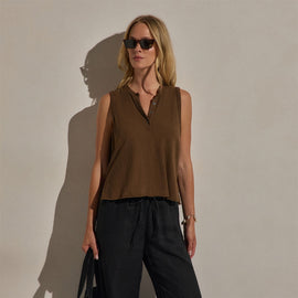 Slub Jersey Henley Tank in Cocoa | James Perse Los Angeles