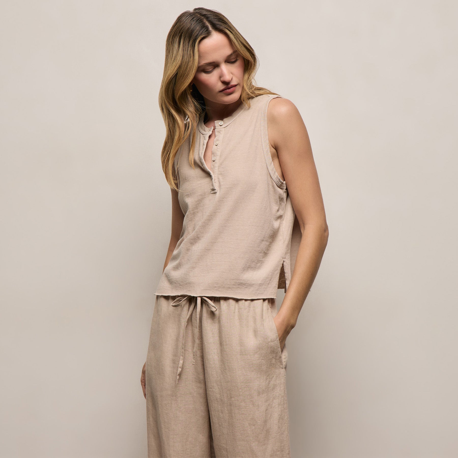 Slub Jersey Henley Tank - Stone Pigment