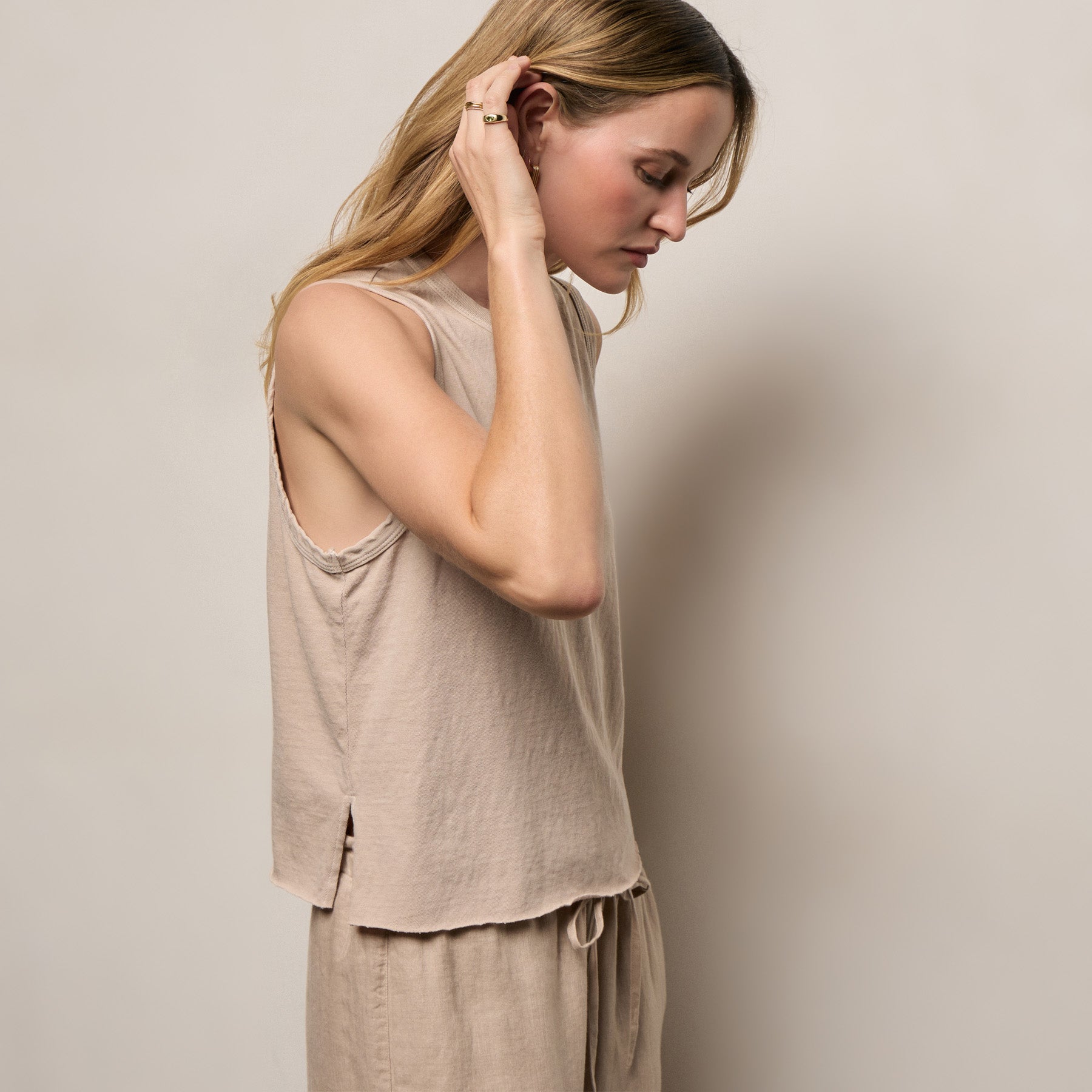 Slub Jersey Henley Tank - Stone Pigment