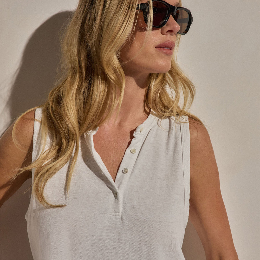 Slub Jersey Henley Tank in White | James Perse Los Angeles