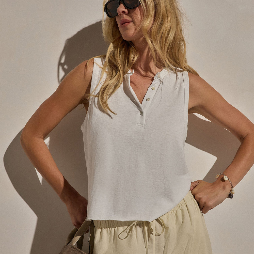 Slub Jersey Henley Tank in White | James Perse Los Angeles