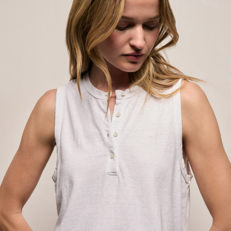 Slub Jersey Henley Tank - White