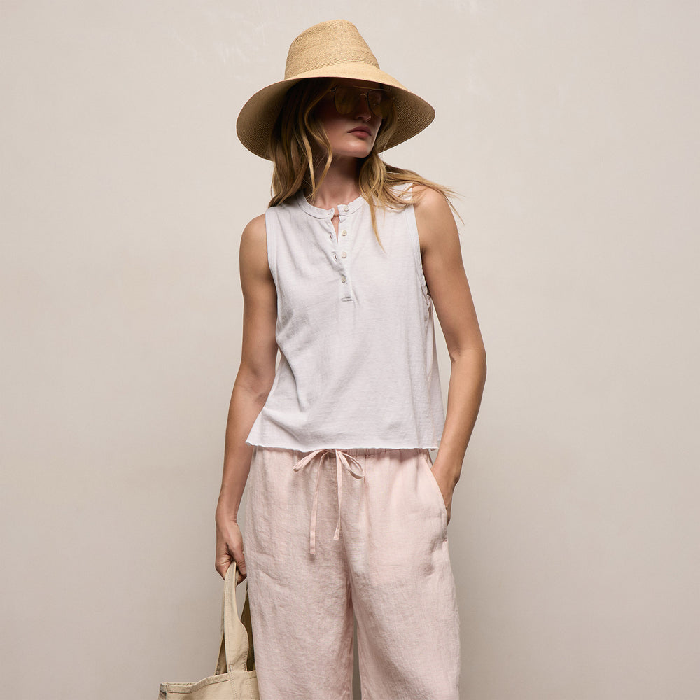 Slub Jersey Henley Tank - White