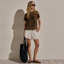 Slub Jersey Relaxed Graphic Tee in Cocoa/Black | James Perse Los Angeles
