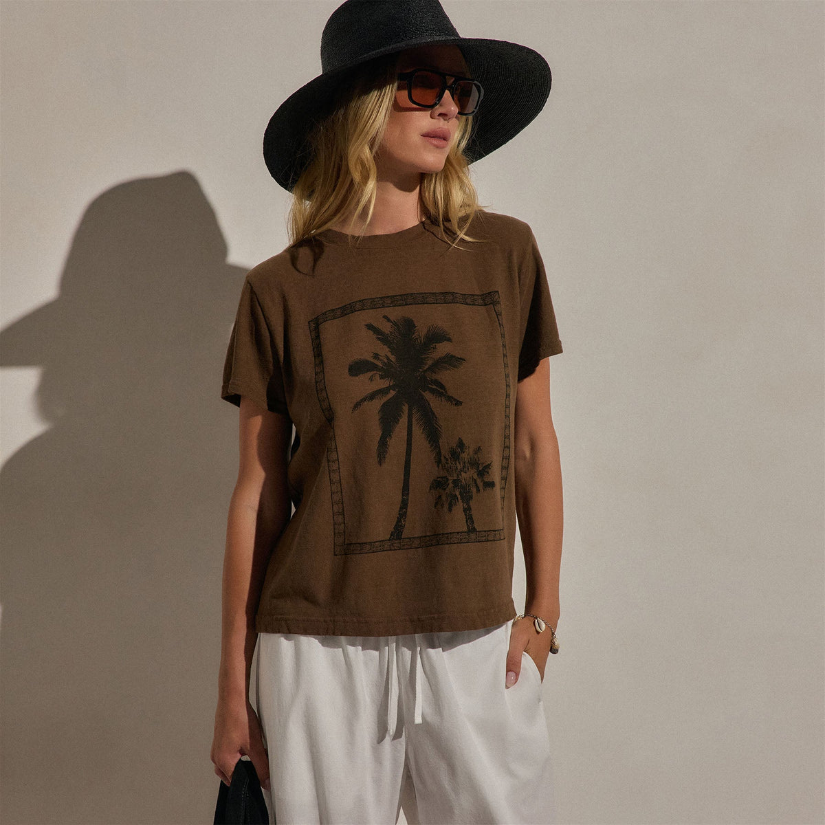 Slub Jersey Relaxed Graphic Tee in Cocoa/Black | James Perse Los Angeles