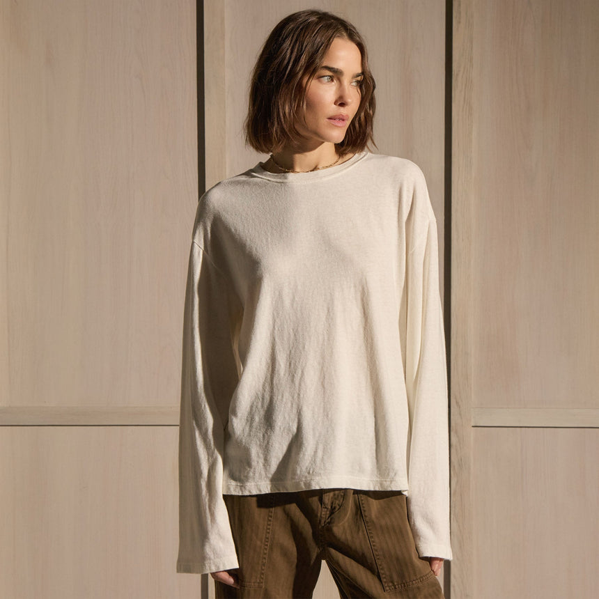 Slub Jersey Wide Long Sleeve Tee in White | James Perse Los Angeles