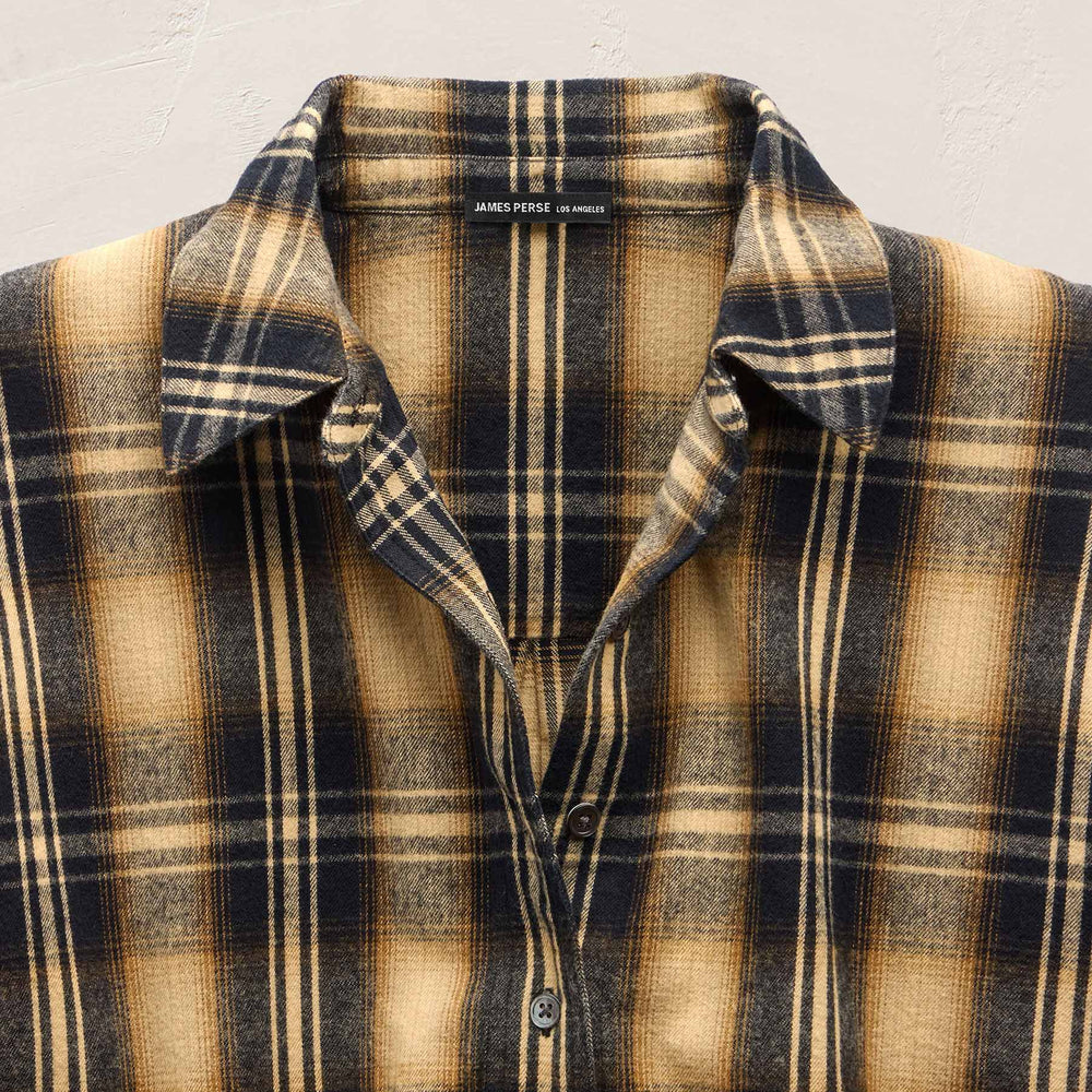 Cropped Flannel Shirt - Tan Black Mix Plaid | James Perse Los Angeles