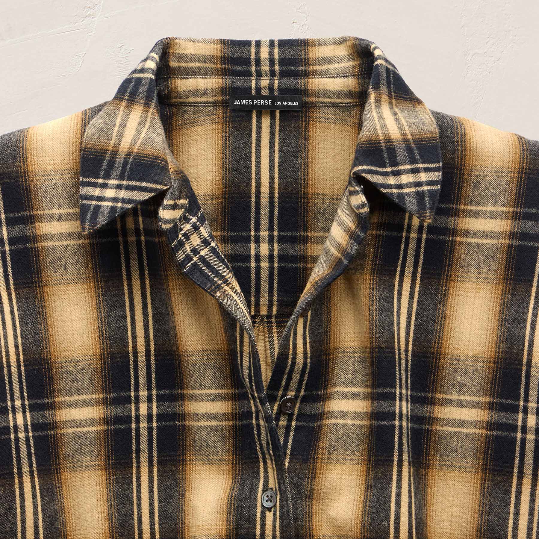 Cropped Flannel Shirt - Tan Black Mix Plaid | James Perse Los Angeles