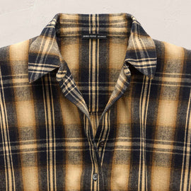 Cropped Flannel Shirt - Tan Black Mix Plaid | James Perse Los Angeles