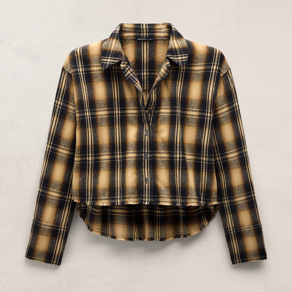 Cropped Flannel Shirt - Tan Black Mix Plaid | James Perse Los Angeles