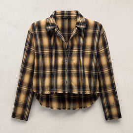 Cropped Flannel Shirt - Tan Black Mix Plaid | James Perse Los Angeles