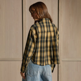 Cropped Flannel Shirt - Tan Black Mix Plaid | James Perse Los Angeles