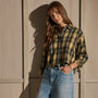 Cropped Flannel Shirt - Tan Black Mix Plaid | James Perse Los Angeles