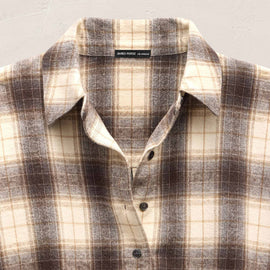 Plaid Flannel Cropped Shirt - Grey Brown Mix Plaid
