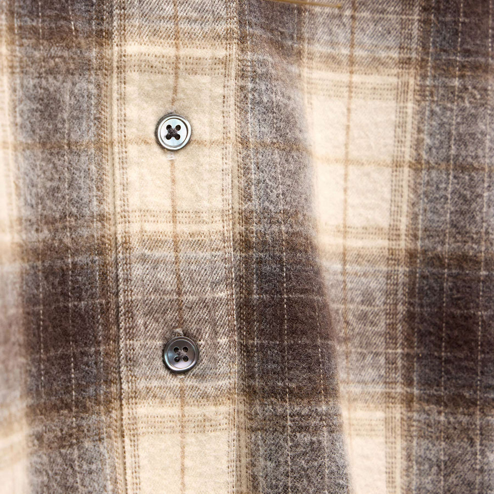 Plaid Flannel Cropped Shirt - Grey Brown Mix Plaid