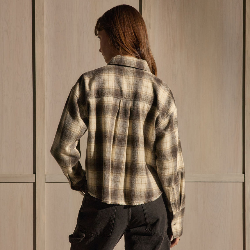 Cropped Flannel Shirt - Grey Brown Mix Plaid | James Perse Los Angeles