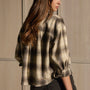 Cropped Flannel Shirt - Grey Brown Mix Plaid | James Perse Los Angeles