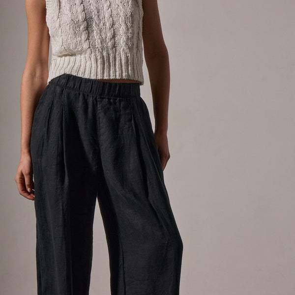 Lightweight Linen Elastic Pant in Black | James Perse Los Angeles