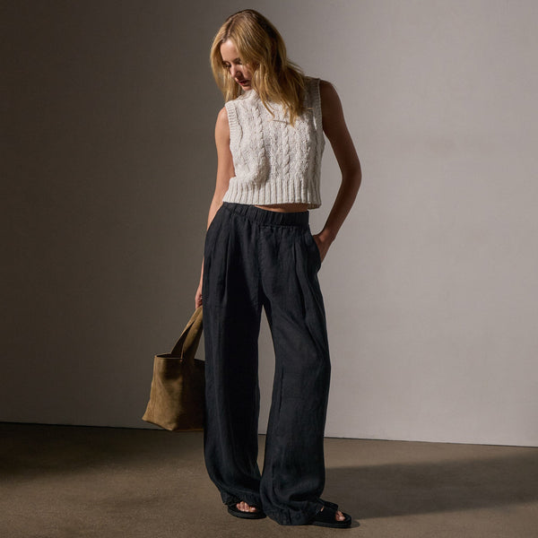Lightweight Linen Elastic Pant in Black | James Perse Los Angeles