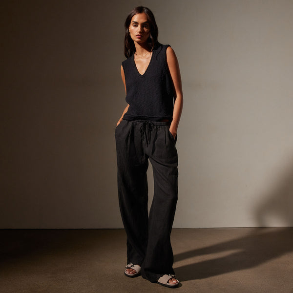 Wide Leg Relaxed Linen Pant in Black | James Perse Los Angeles