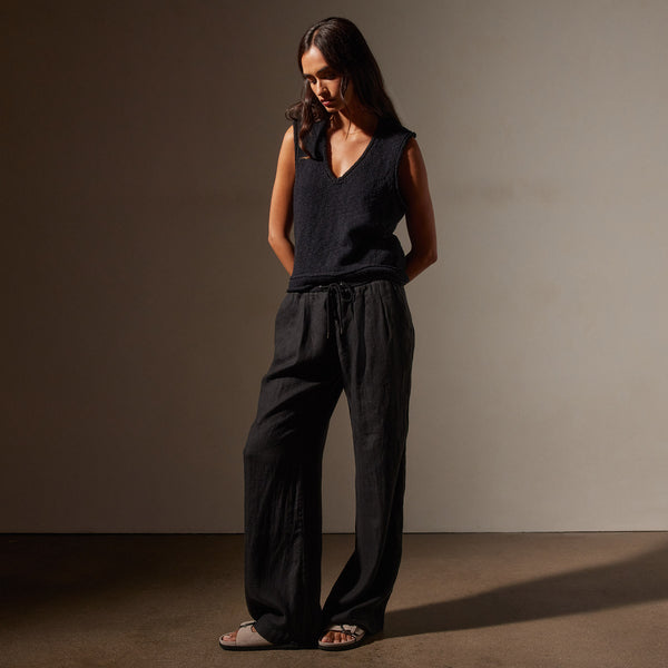 Wide Leg Relaxed Linen Pant in Black | James Perse Los Angeles