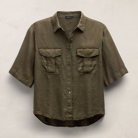 Short Sleeve Utility Shirt in Army Green Pigment | James Perse Los Angeles