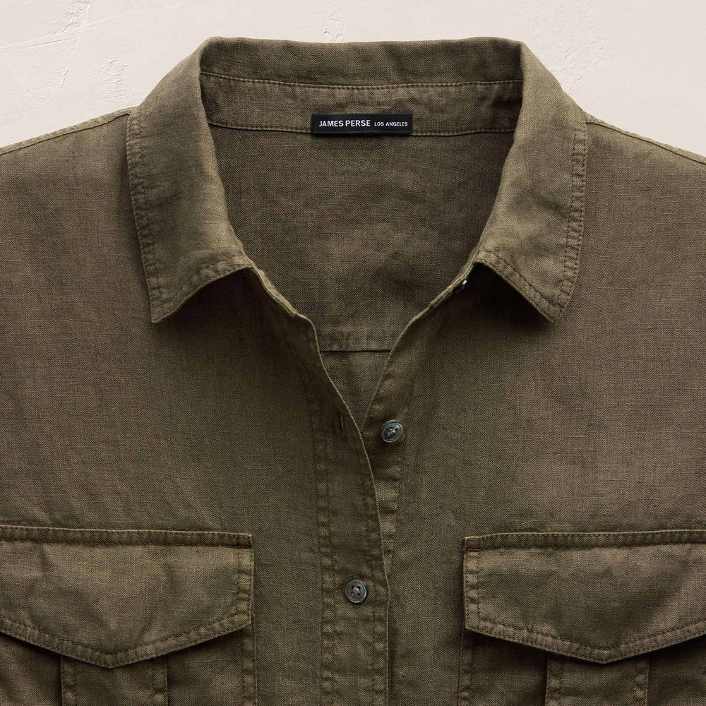 Short Sleeve Utility Shirt in Army Green Pigment | James Perse Los Angeles
