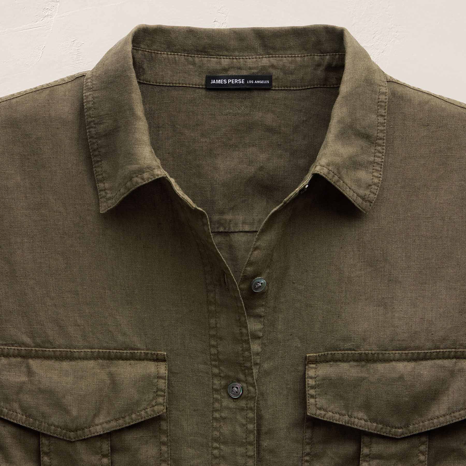 Short Sleeve Utility Shirt in Army Green Pigment | James Perse Los Angeles