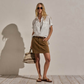 Linen Short Sleeve Utility Shirt in White | James Perse Los Angeles
