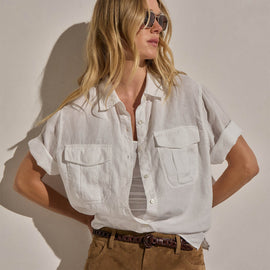 Linen Short Sleeve Utility Shirt in White | James Perse Los Angeles
