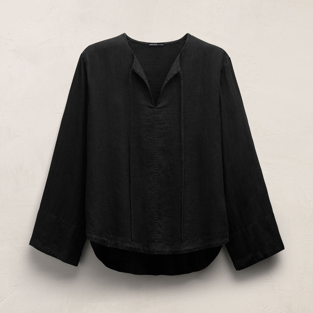 Linen Tie Front Tunic Top in Black | James Perse Los Angeles