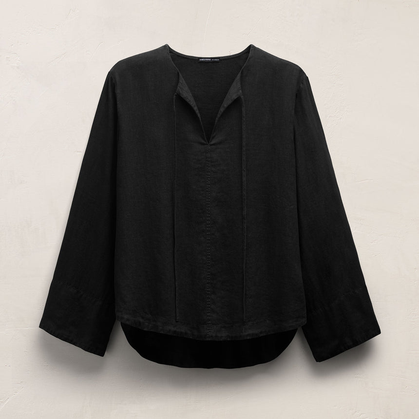 Linen Tie Front Tunic Top in Black | James Perse Los Angeles