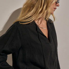 Linen Tie Front Tunic Top in Black | James Perse Los Angeles