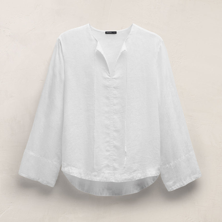 Linen Tie Front Tunic Top in White | James Perse Los Angeles