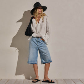 Linen Tie Front Tunic Top in White | James Perse Los Angeles